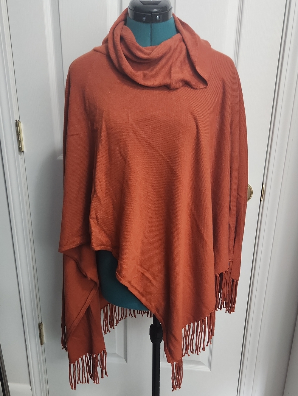 Chico's Rust Orange Fringe Cowl Neck Poncho Bengals